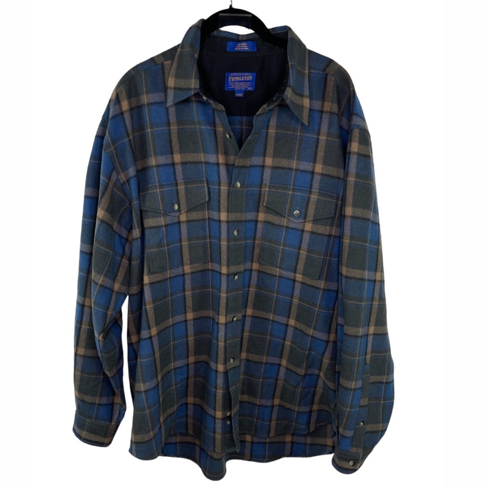Pendleton Men's Blue Plaid Button-Up Wool Shirt